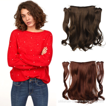 Cheap Silky Women 18Inch Black Brown Soft Wavy 9 Clips Piece Invisible Wire Three Hairpieces Fish Line Synthetic Hair Extensions